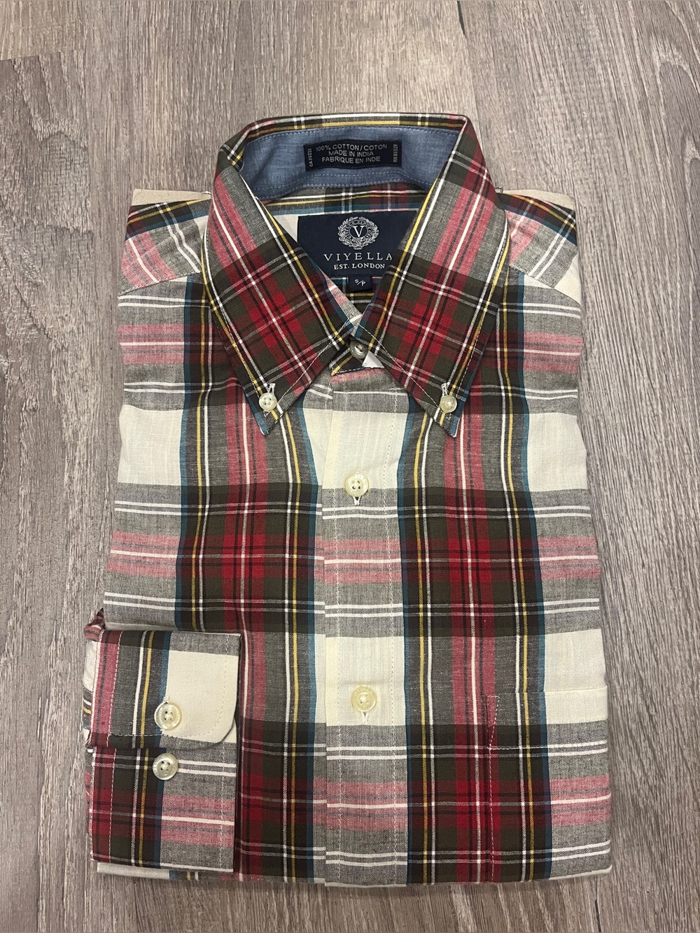 Viyella Men’s Madras Sport Shirt, 100% Cotton, Small, NWT